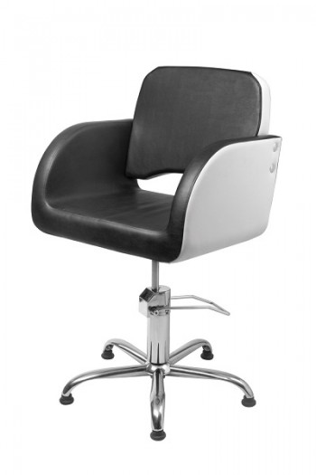 Fotel fryzjerski MALAGA czarny z białymi dodatkami pompa hydrauliczna
