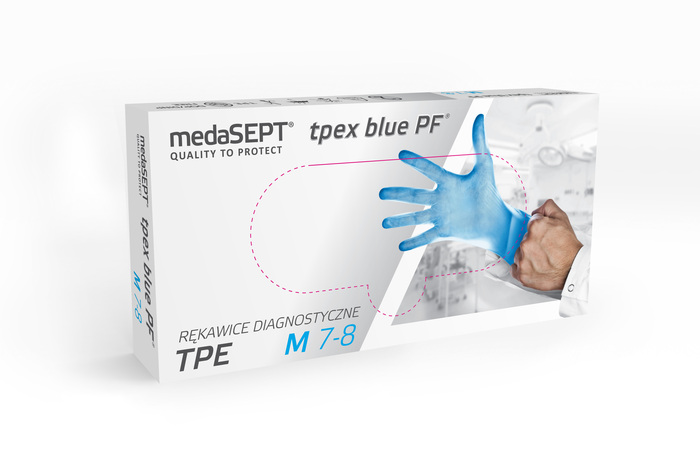 Rękawice jednorazowe diagnostyczne bezpudrowe tpex niebieskie, białe 100szt S, M,
